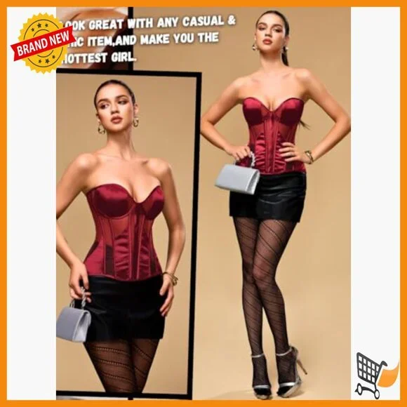 Satin Corset Top with Underwire & Boning, Adjustable Lace-Up Fit Sizes 00-18